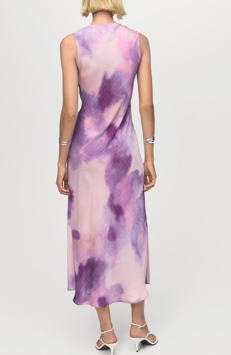 MANGO Tie Dye Cowl Neck Satin Midi Dress, Alternate, color, Light/ Pastel Purple