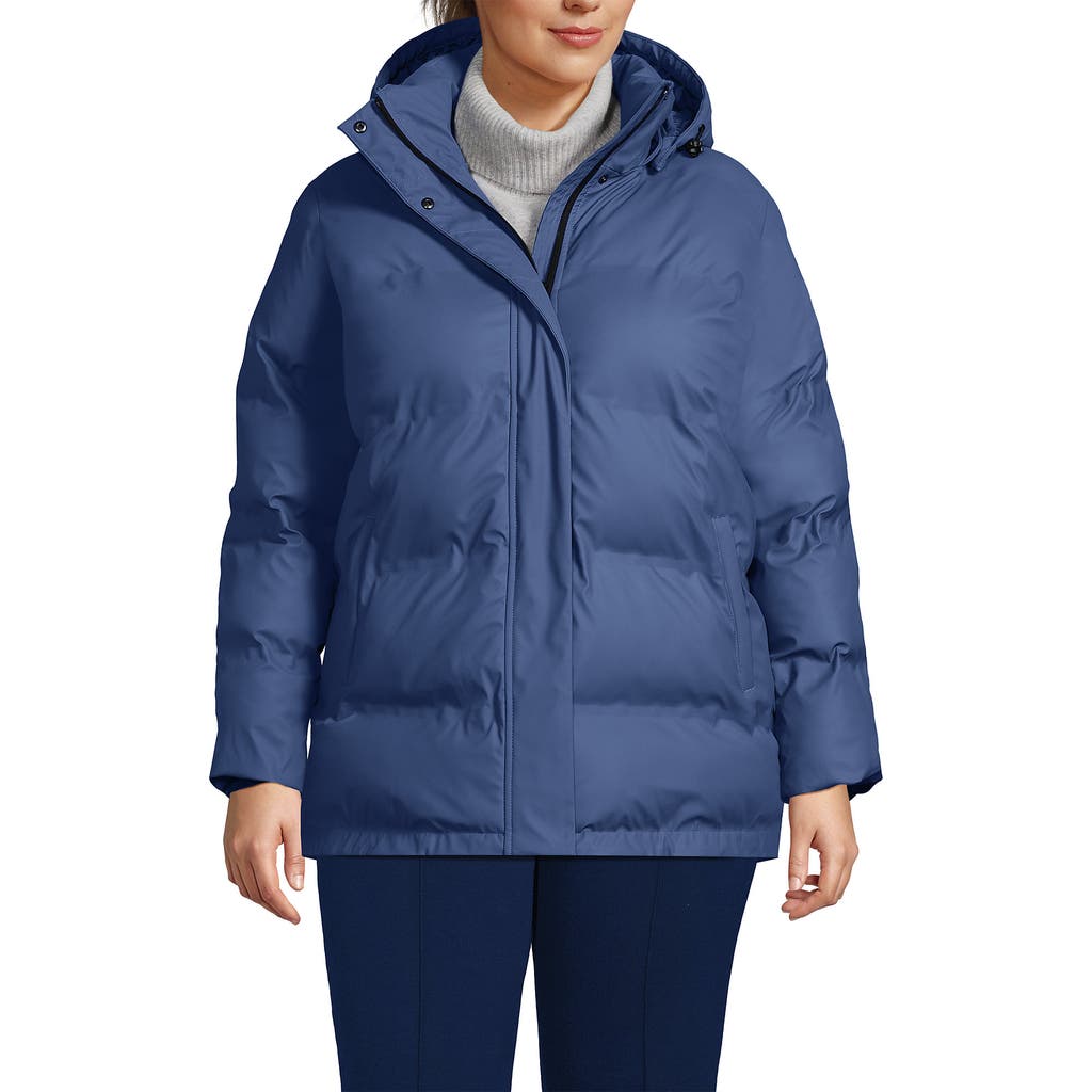 Lands' End Plus Size Squall Insulated Slicker Puffer Jacket In Light Indigo Blue