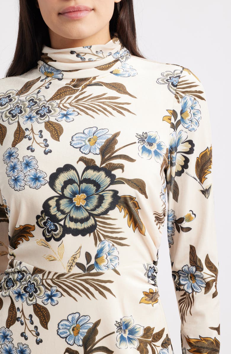 Julia Jordan Floral Long Sleeve Velvet Dress, Alternate, color, Ivory Multi