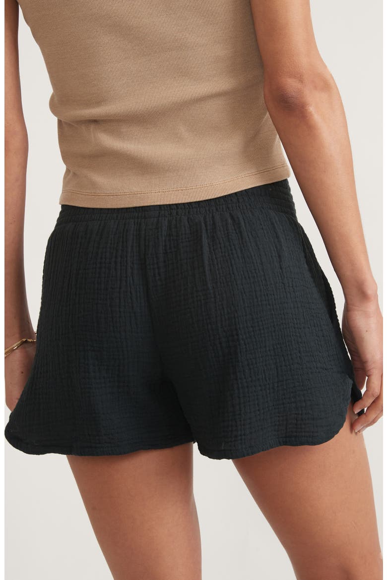 Corinne Smocked Double Cloth Cotton Shorts, Alternate, color, BLACK