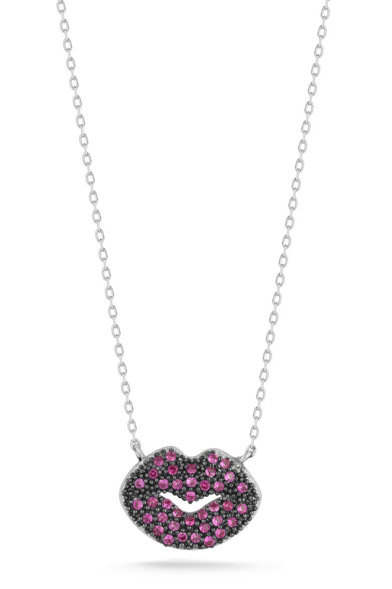 Pavé Cubic Zirconia Lip Pendant Necklace, Main, color, SILVER