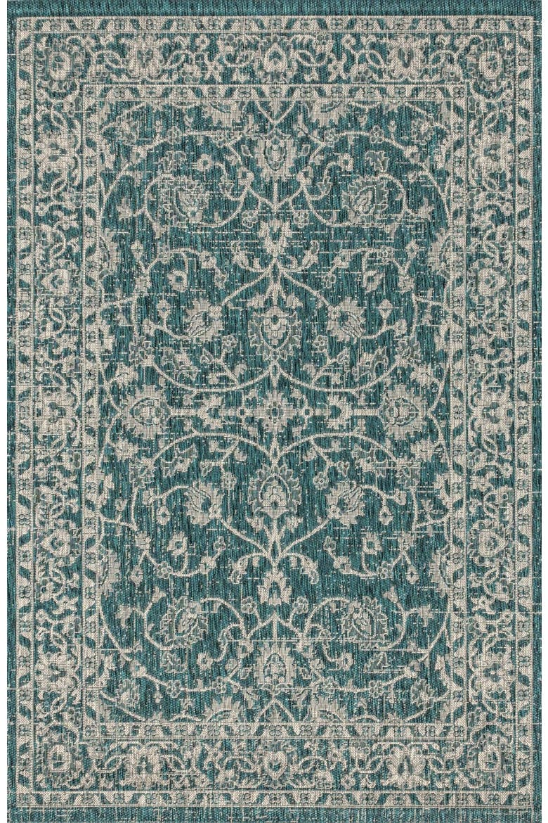 Palazzo Vine and Border Textured Weave Indoor/Outdoor Rug, Alternate, color, Teal/Gray