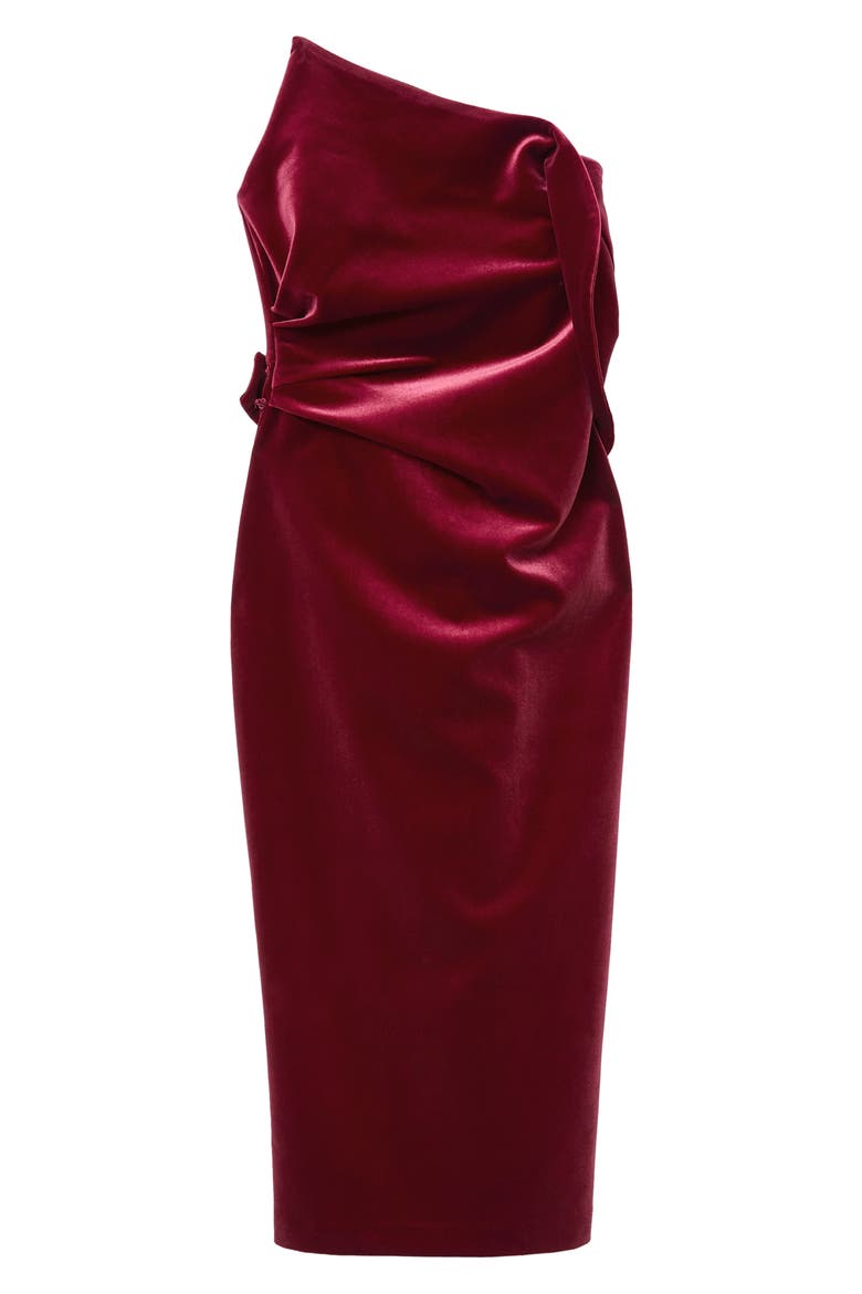 Dasha Strapless Velvet Midi Dress, Alternate, color, RED