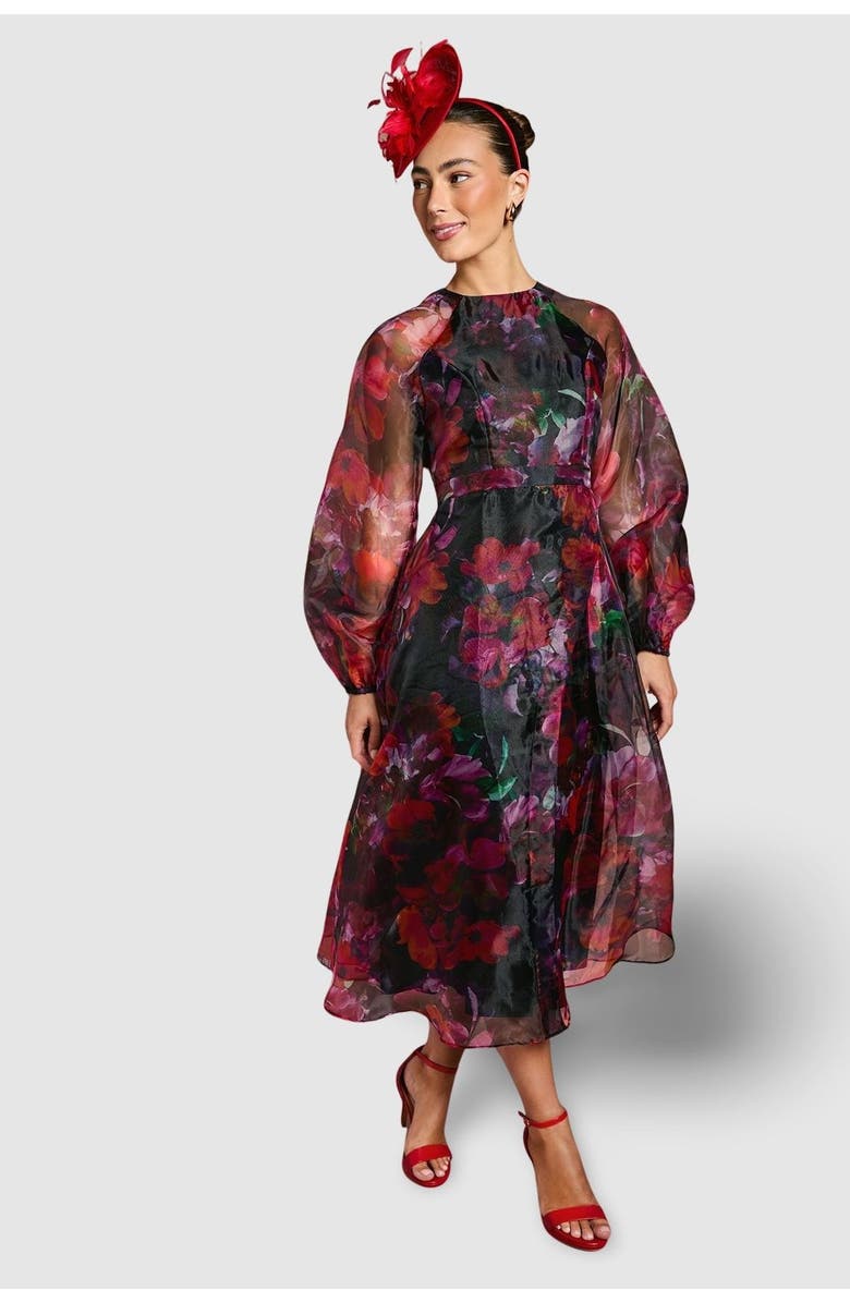 Coast Organza Puff Sleeve Midi Dress, Main, color, Pink