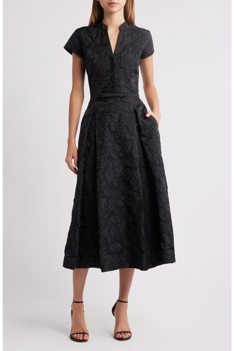 Hanna Floral Cloqué Cocktail Midi Dress, Main, color, BLACK
