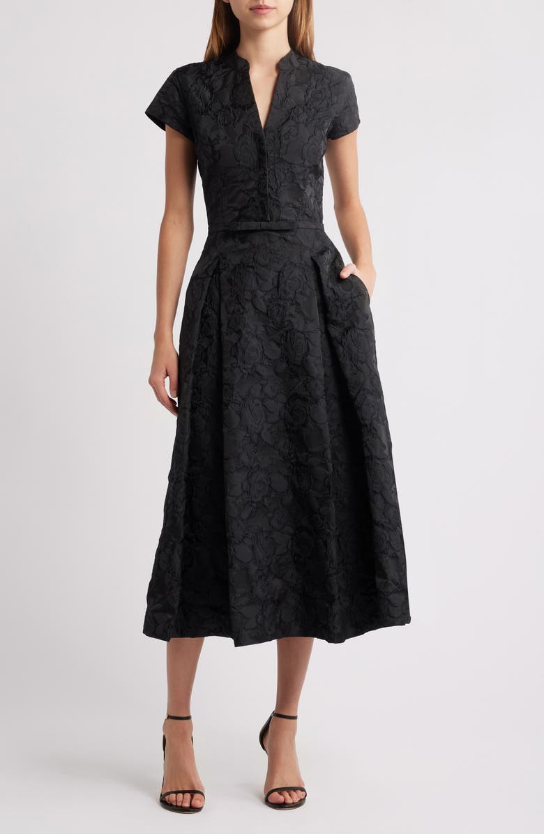 Sachin & Babi Hanna Floral Cloqué Cocktail Midi Dress, Main, color, Black