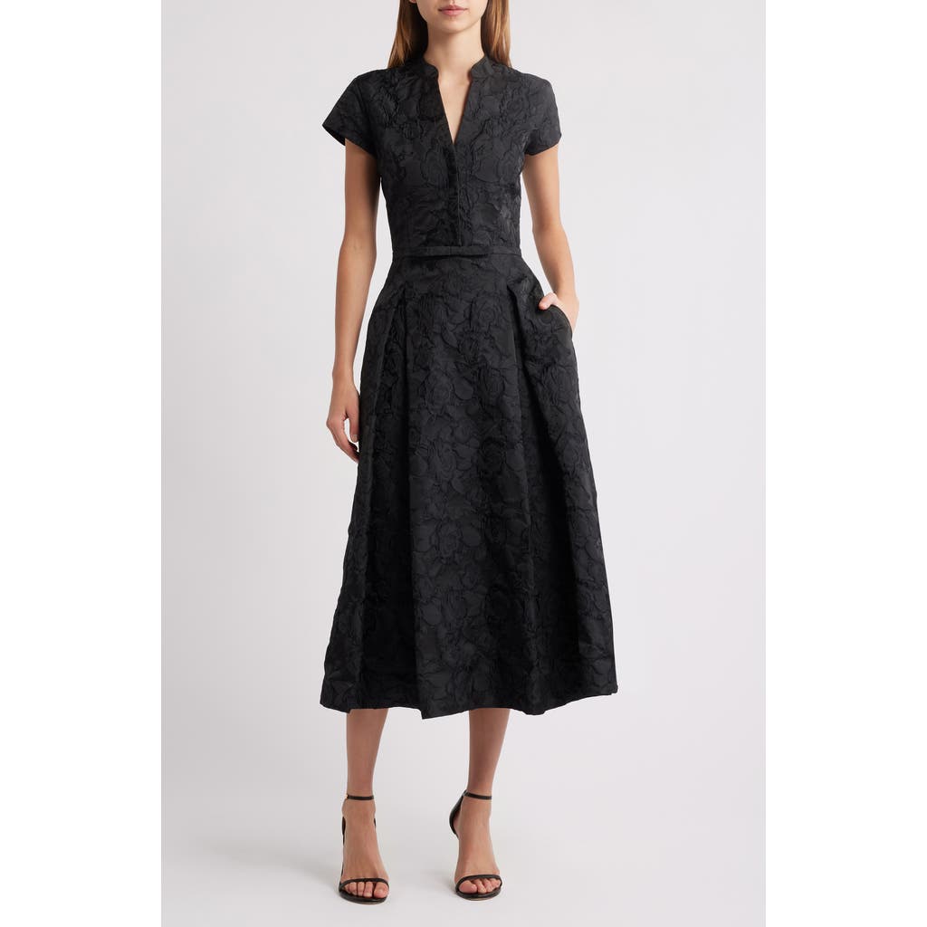 Sachin & Babi Martine Pleated Floral Jacquard Midi Dress In Black