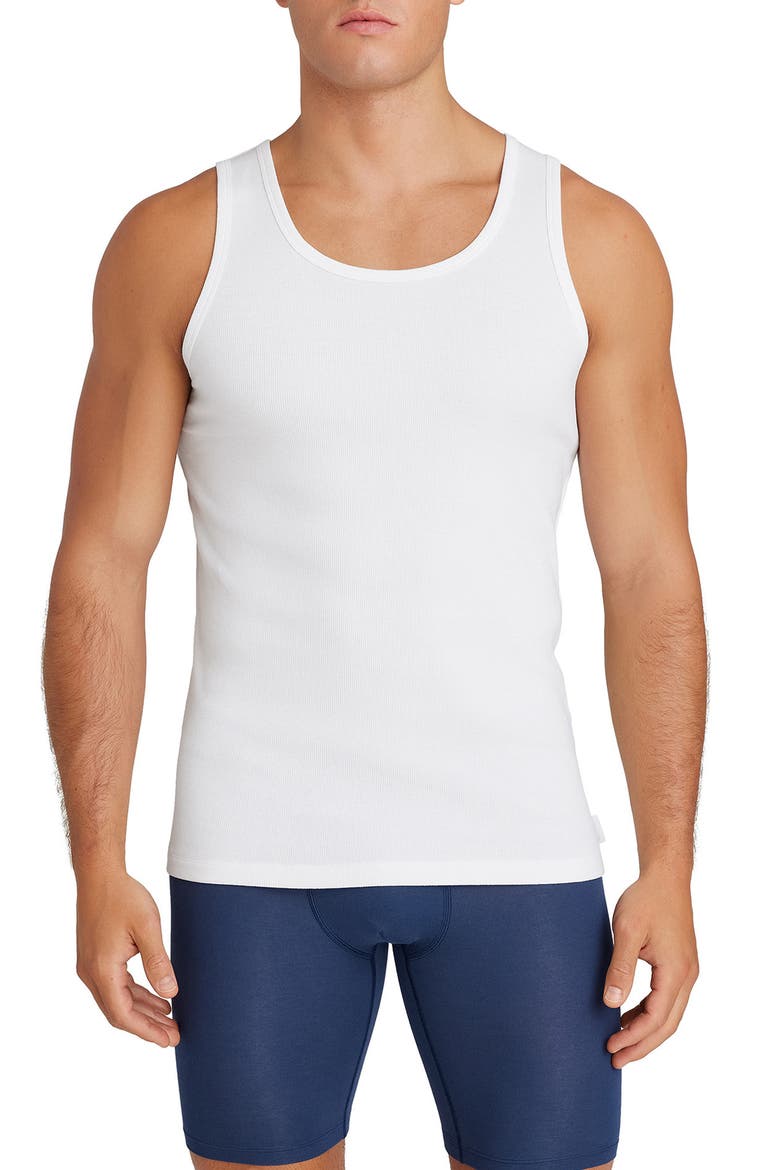 Men's Cool Stretch Cotton 3-Pack Rib Tanks, Main, color, WHITE