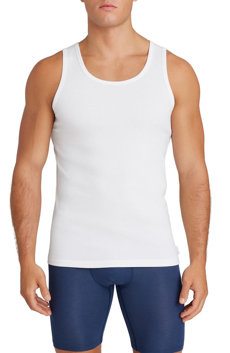 Tommy John Men's Cool Stretch Cotton 3-Pack Rib Tanks, Main, color, White