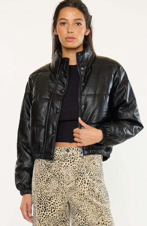 Kancan Taylor Cropped Faux Leather Puffer Jacket In Black