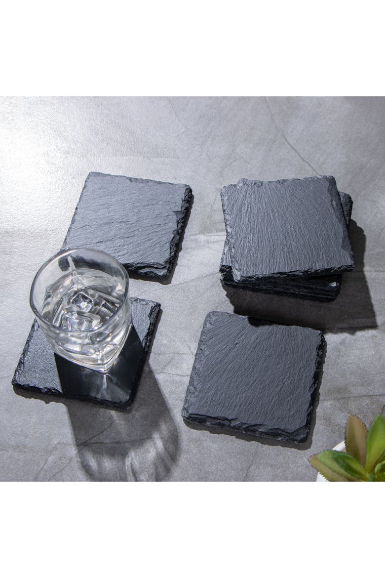 Slate Stone Drink Coasters, Alternate, color, Black