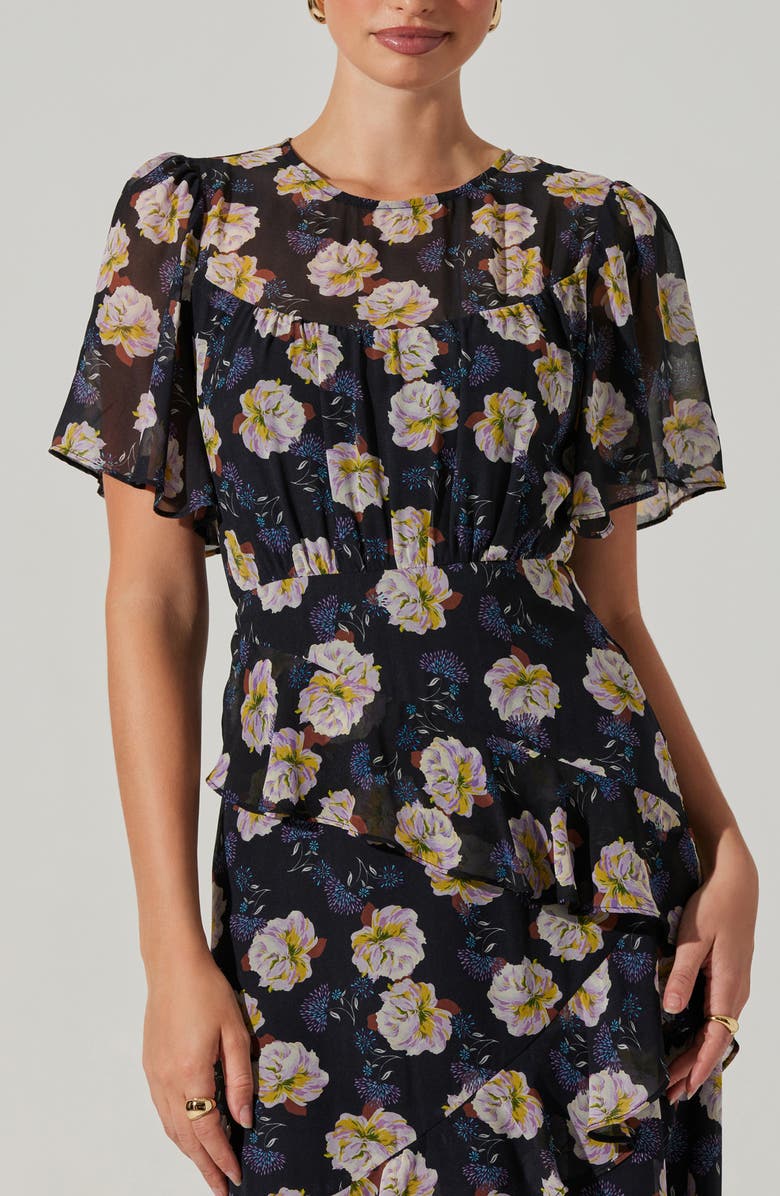 ASTR the Label Floramae Floral Ruffle Detail Short Sleeve Midi Dress, Alternate, color,