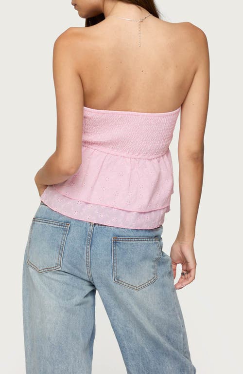 Edikted Toria Ruffled Eyelet Strapless Top In Pink