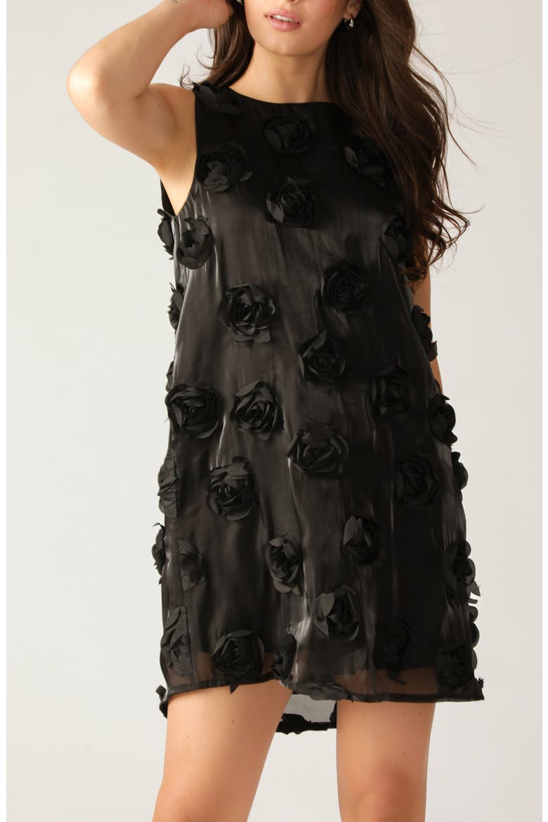 Rosette Appliqué Minidress, Alternate, color, BLACK