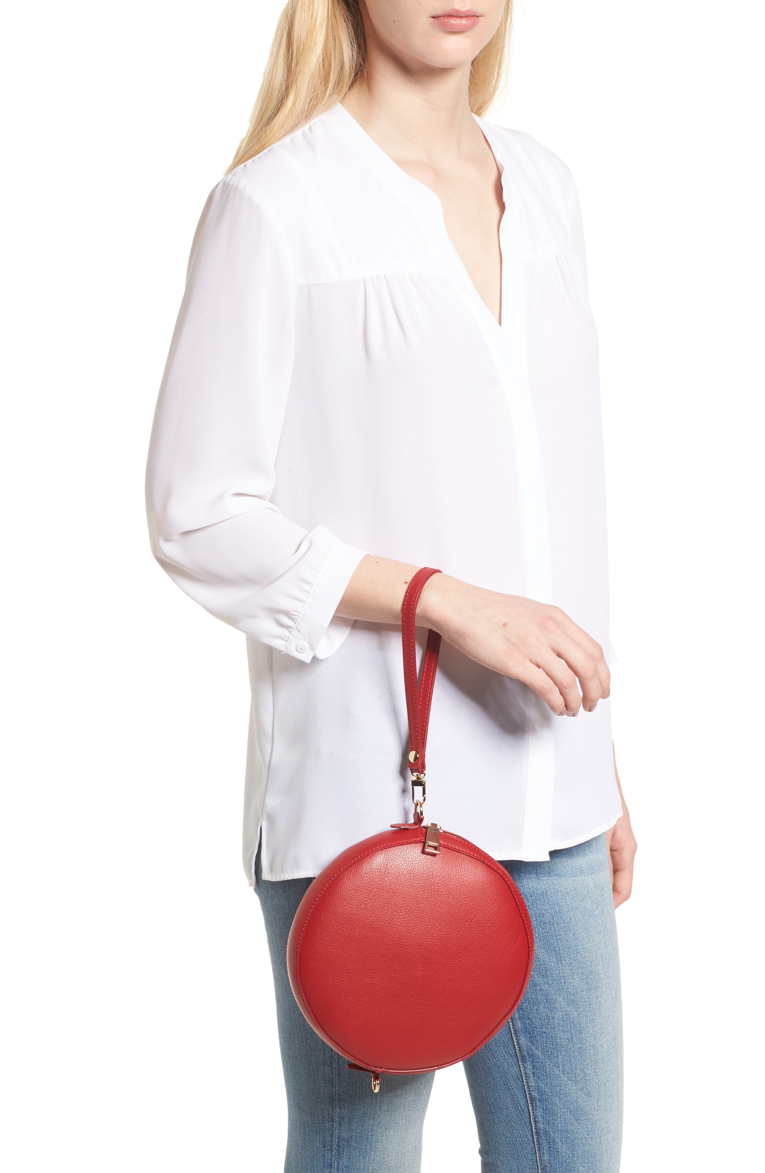 Smooth Circle Crossbody, Alternate, color, CHERRY RED