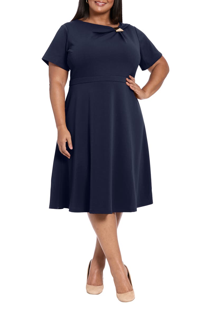 Hardware Trim Scuba Fit & Flare Dress, Main, color, NAVY BLAZER