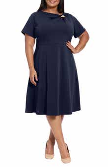 Hardware Trim Scuba Fit & Flare Dress