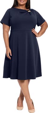 London Times Hardware Trim Scuba Fit & Flare Dress