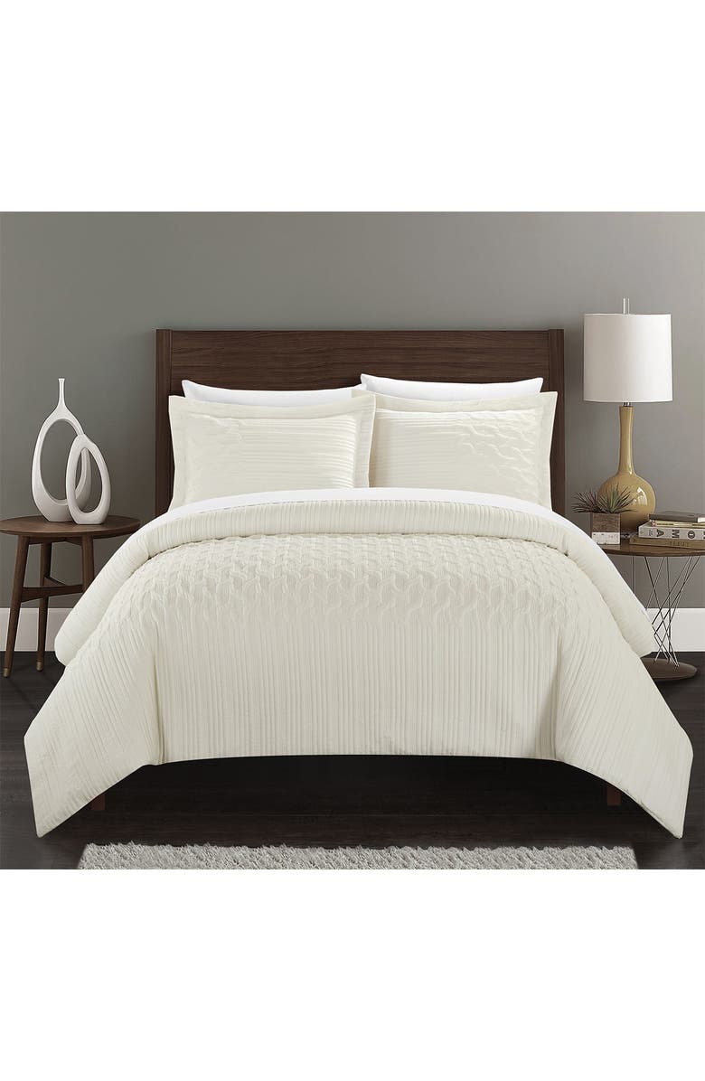 CHIC Jazmaine Embossed & Embroidered Geometric Interlaced Pattern King Comforter Set - Beige, Alternate, color,