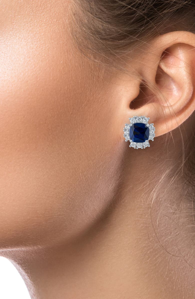 CZ by Kenneth Jay Lane Cushion Cut Cubic Zirconia Halo Stud Earrings, Alternate, color, 