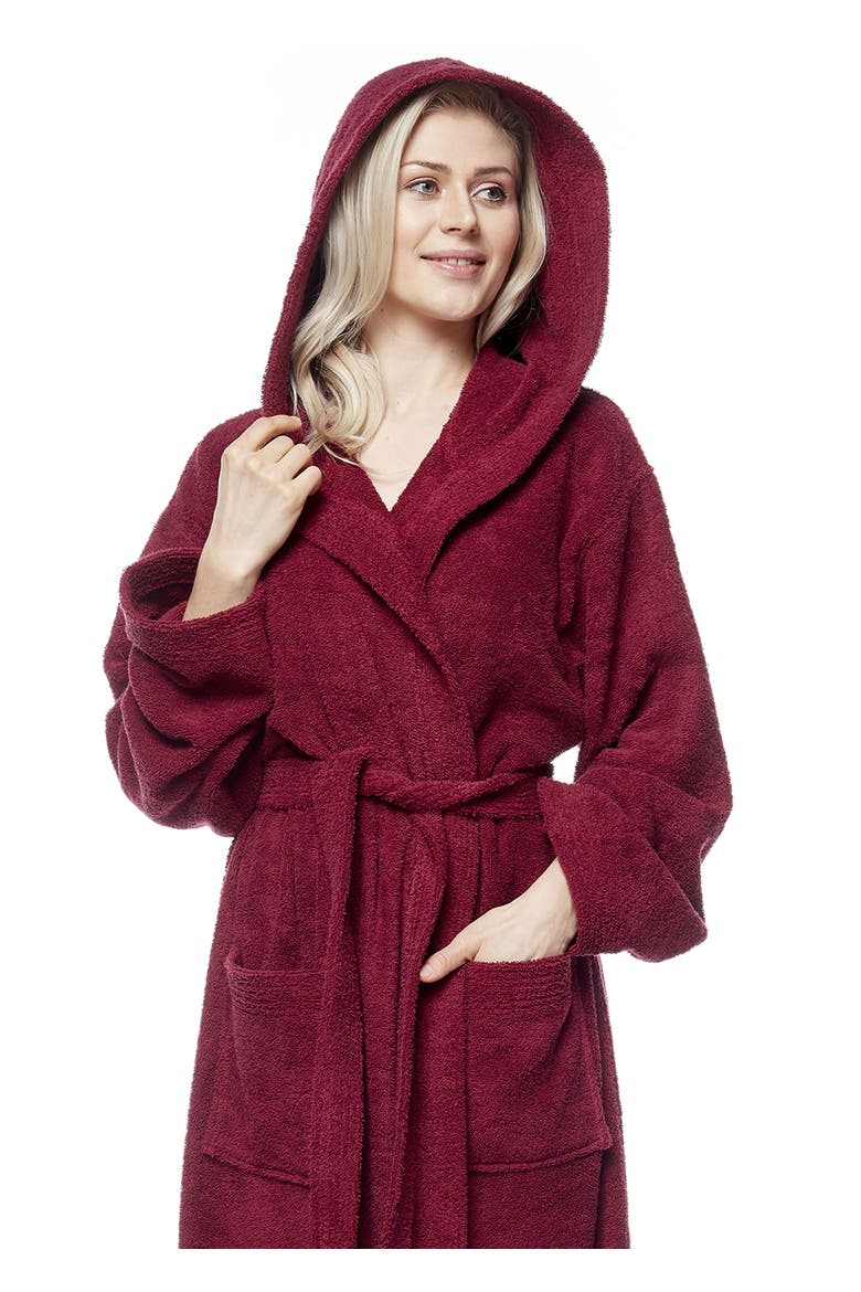 Pacifica Women's Cotton Full Length Hooded Bathrobe, Alternate, color, Wine