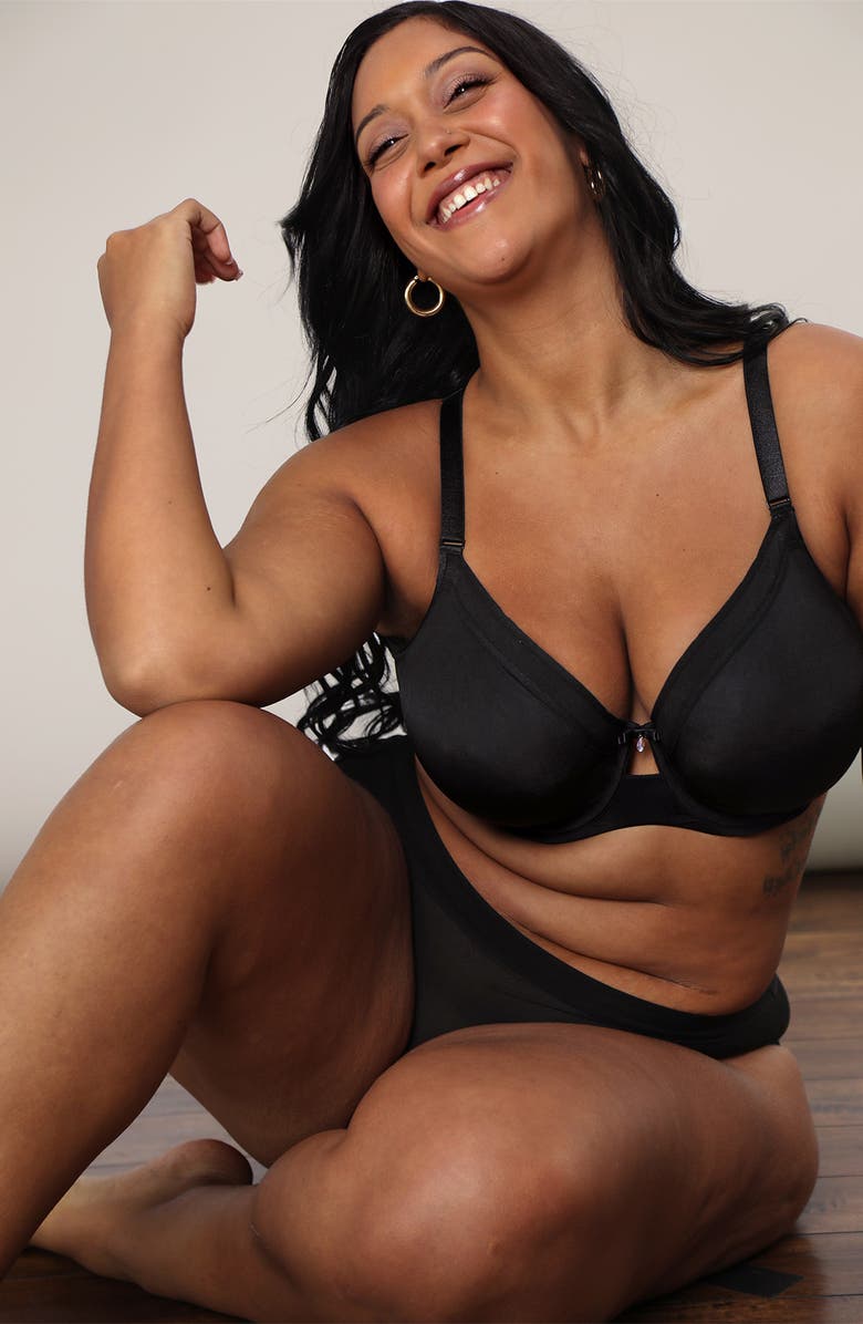 Curvy Couture Silky Smooth Underwire Unlined Bra, Alternate, color, Black