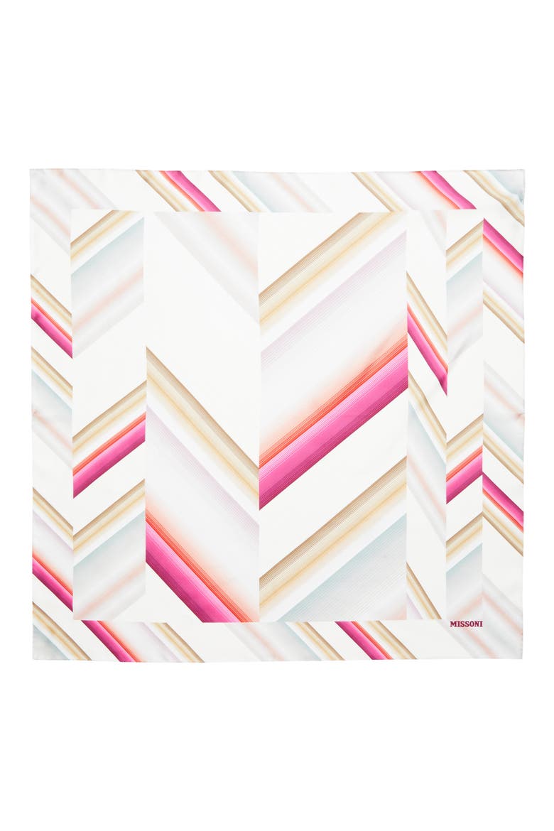 Chevron Print Silk Square Scarf, Alternate, color, 0002 PINK WHITE MULTI