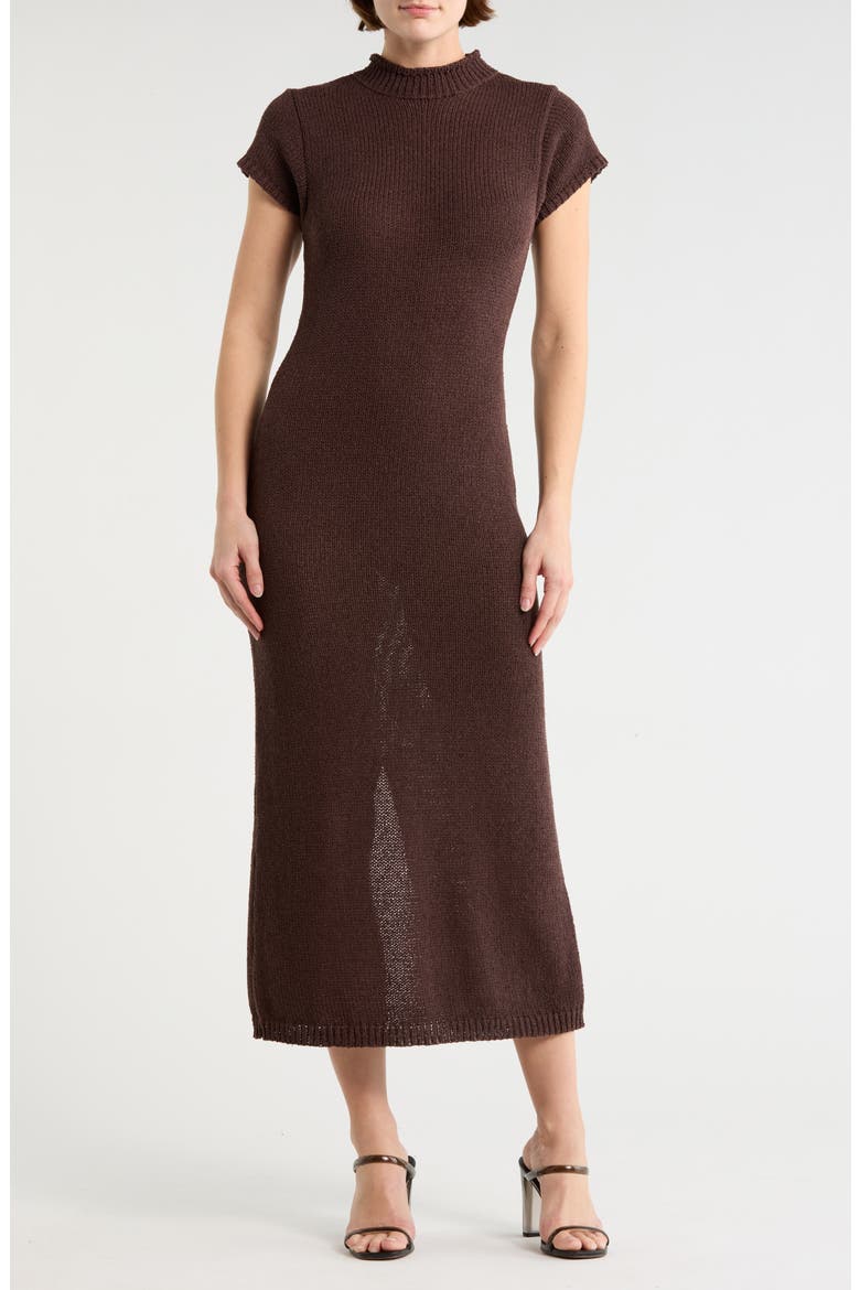 Roll Neck Sweater Dress, Main, color, BROWN