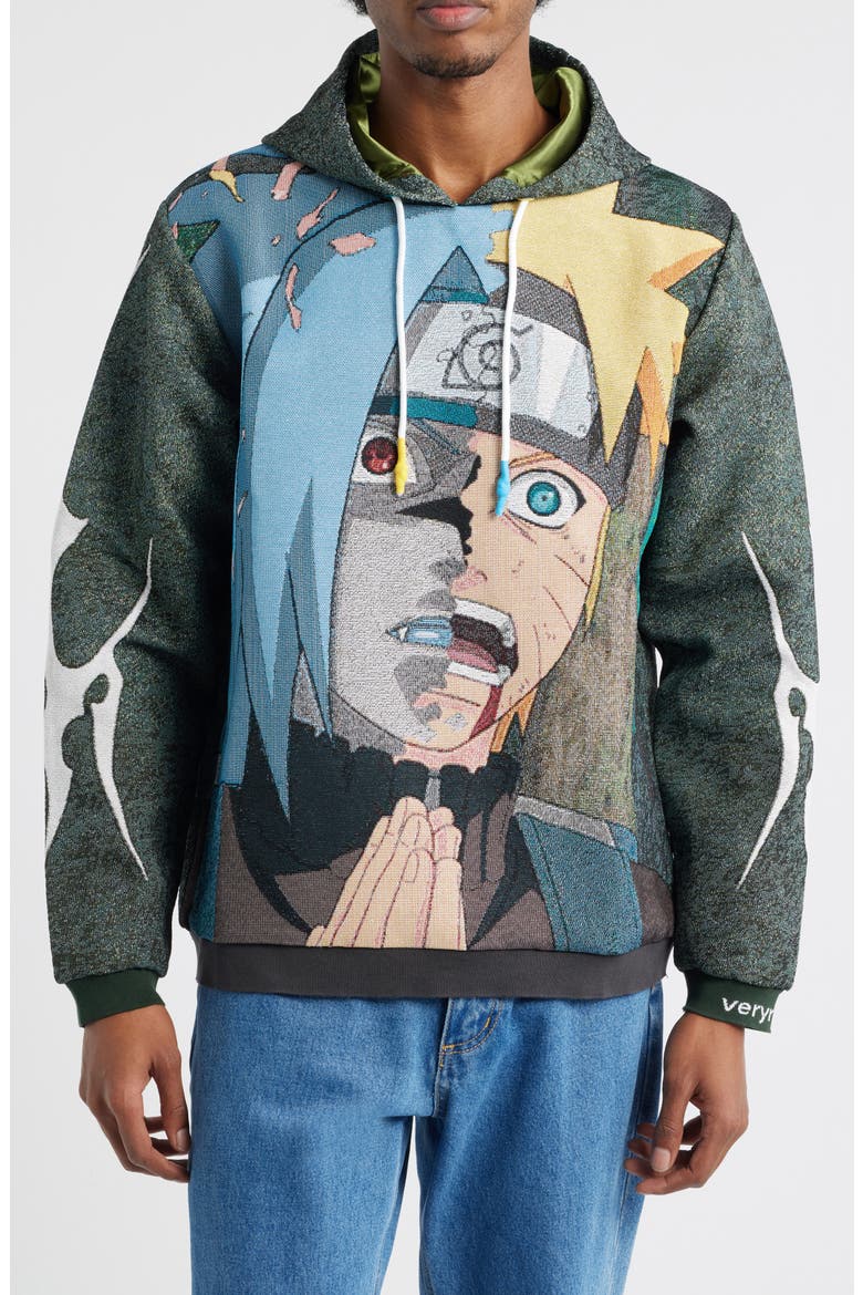 Narutu vs. Sasuke Jacquard Graphic Hoodie, Main, color, GRAY