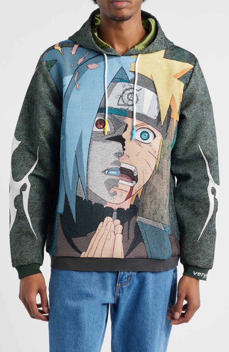 VERYRARE Narutu vs. Sasuke Jacquard Graphic Hoodie, Main, color, Gray
