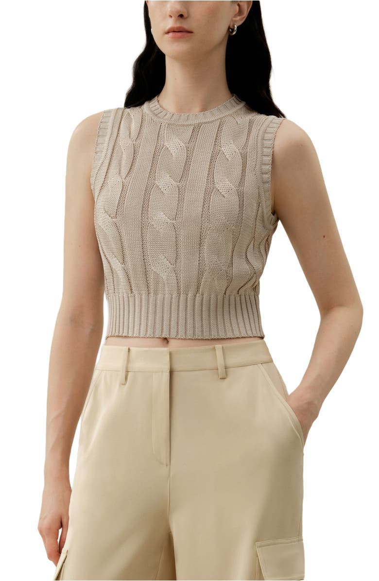 Lilysilk Cable Knit Tussah Silk Cropped Top, Main, color, Beige