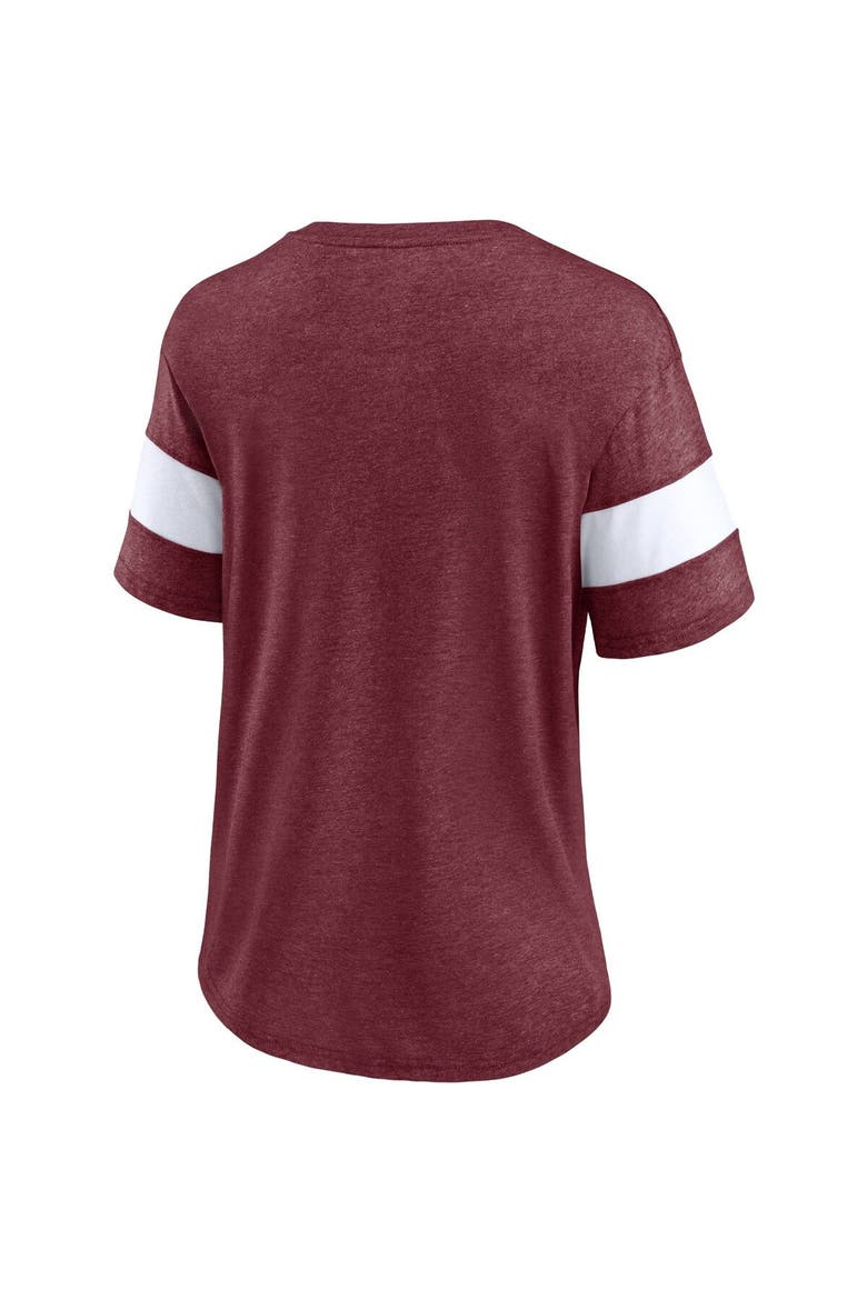 Women's Fanatics Branded Heathered Maroon Minnesota Golden Gophers Arched City Sleeve-Striped Tri-Blend V-Neck T-Shirt, Alternate, color, Heather Maroon