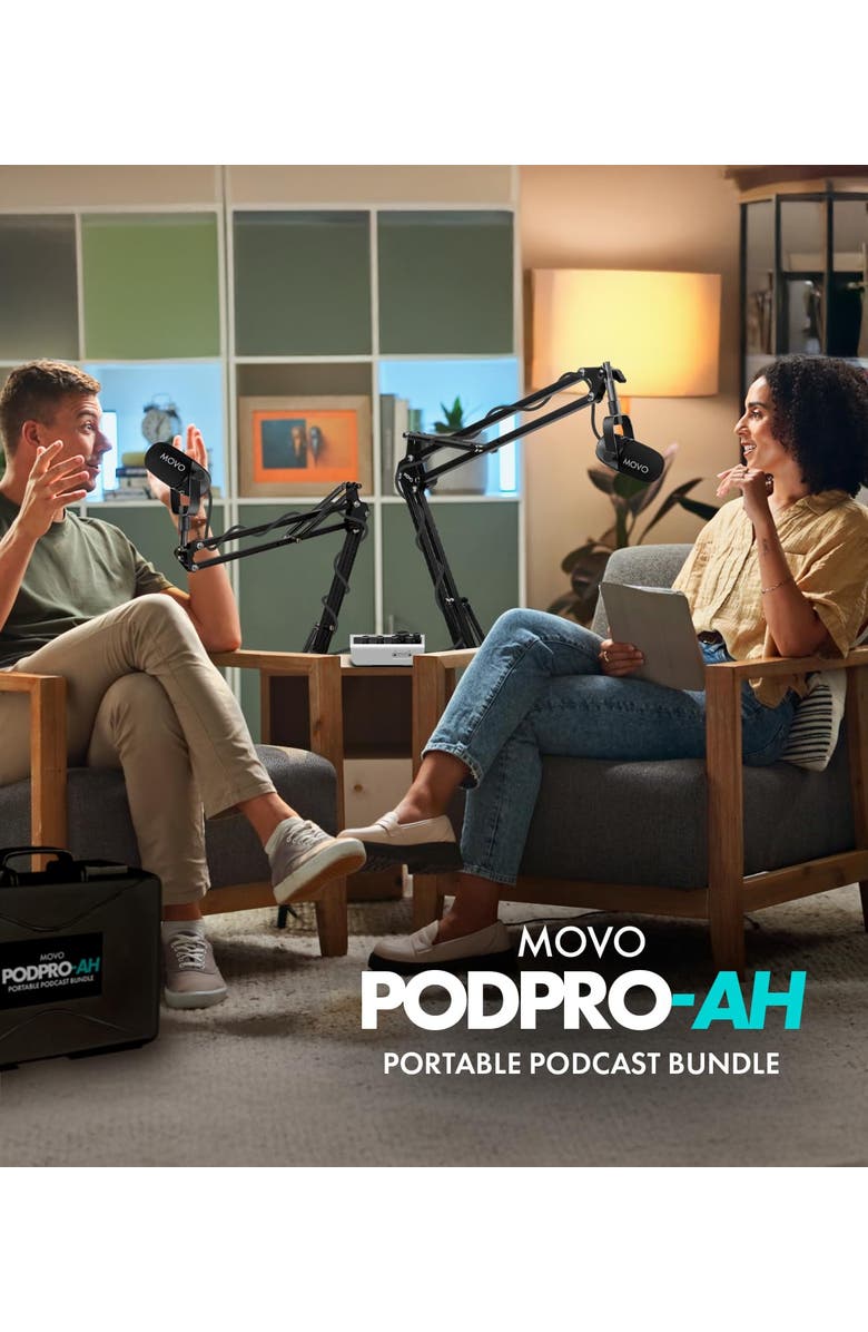 MOVO PodPro-AH Portable Podcasting Bundle for 2 for Smartphones and Computers, Alternate, color, Black