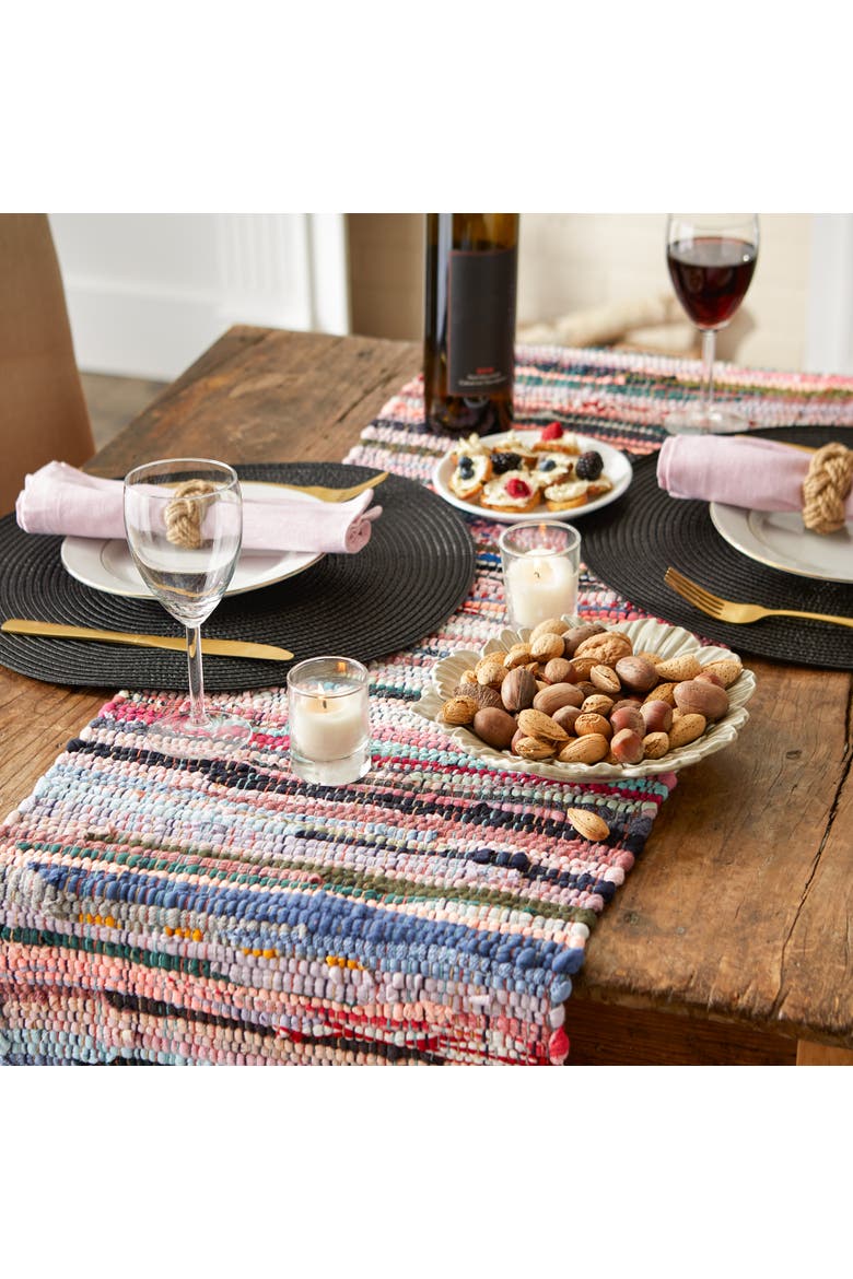 Multi Color Chindi Rag Table Runner, Alternate, color, Stonewash Blue