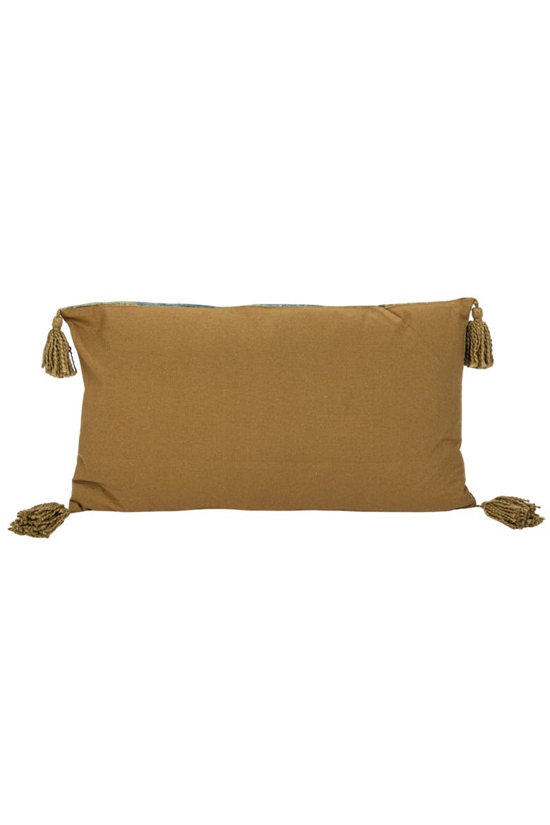 Cotton Velvet Blend Tiger Lumbar Pillow with Tassels, Multicolor, Alternate, color, White