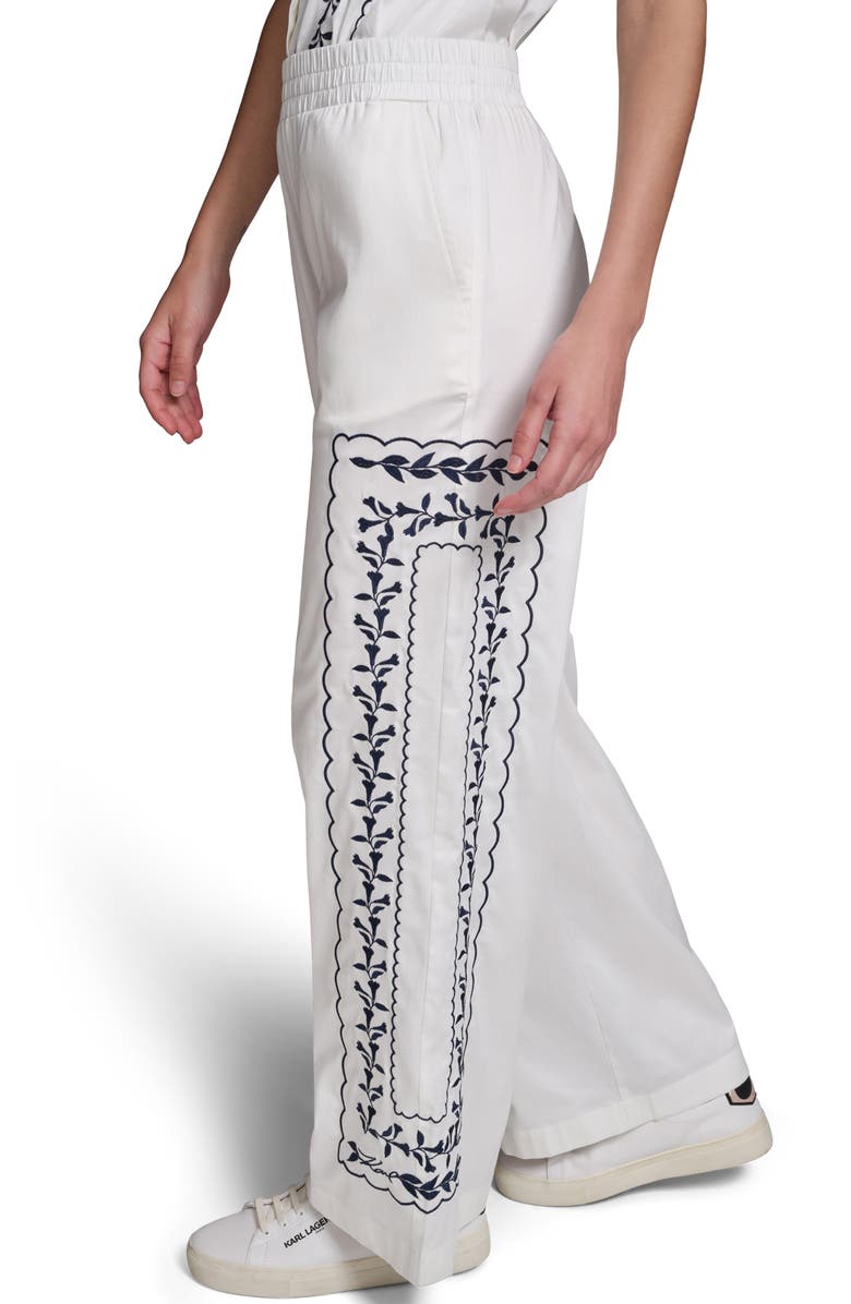 KARL LAGERFELD PARIS Embroidered Wide Leg Pants, Alternate, color,