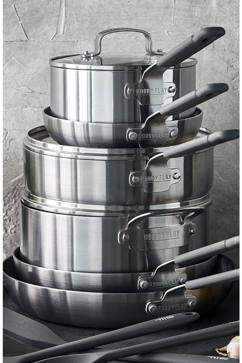 x Bobby Flay Professional Ceramic Nonstick 13-Piece Cookware Set, Alternate, color, STAINLESS STEEL