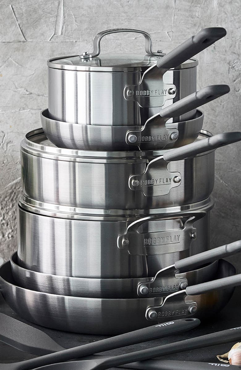 GreenPan x Bobby Flay Professional Ceramic Nonstick 13-Piece Cookware Set, Alternate, color, Stainless Steel