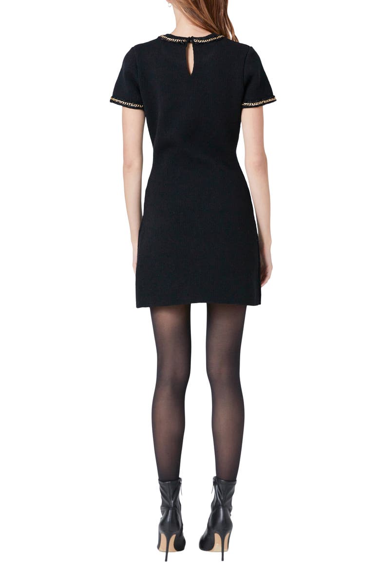 Chain Trim Sweater Minidress, Alternate, color, BLACK