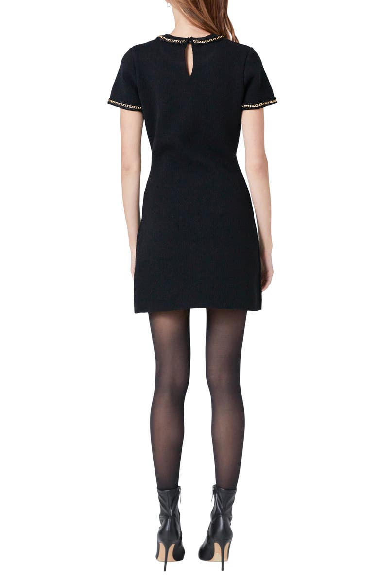Endless Rose Chain Trim Sweater Minidress, Alternate, color, Black