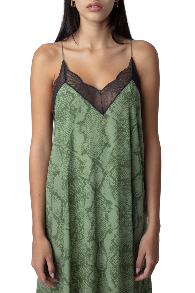 Risty Python Print Lace Trim High-Low Slipdress, Alternate, color, KAKI