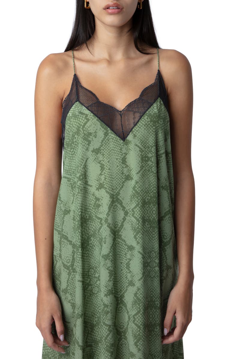 Zadig & Voltaire Risty Python Print Lace Trim High-Low Slipdress, Alternate, color, 
