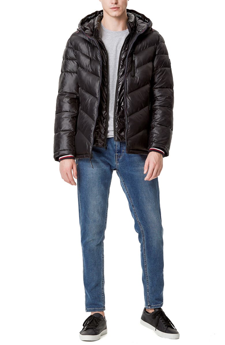 Tommy Hilfiger Chevron Hooded Puffer Jacket, Alternate, color,