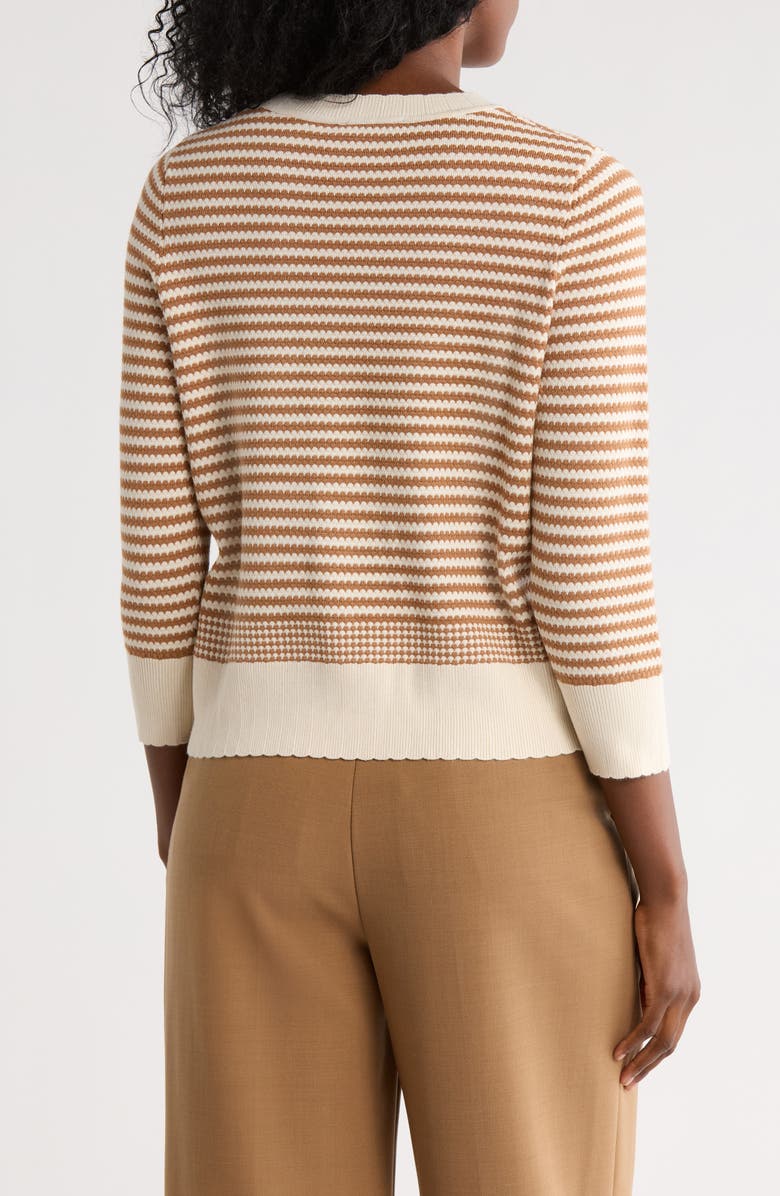 Adrianna Papell Scalloped Stripe Sweater, Alternate, color, Cream/ Camel