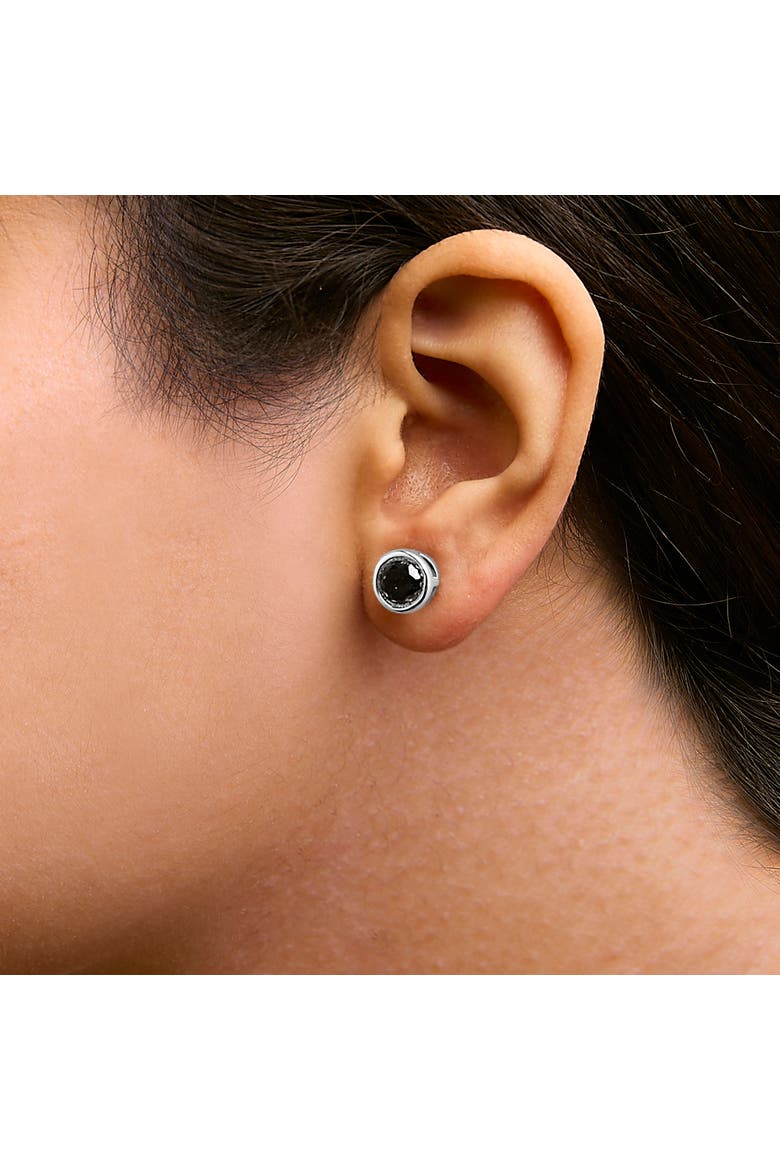 Silver 2 1/2 Ct Black Diamond Bezel- Stud Earrings with Screw Backs, Alternate, color, White