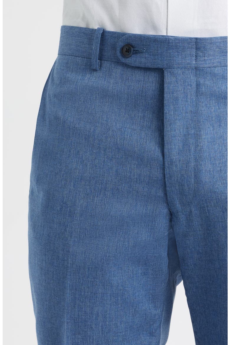 Harker Flat Front Light Tan Wool & Cotton Mélange Dress Pants, Alternate, color, MEDIUM BLUE