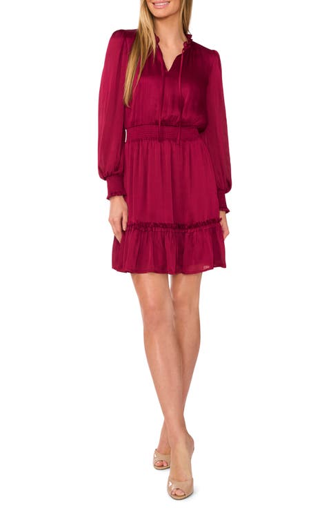 Long Sleeve Split Neck Dress