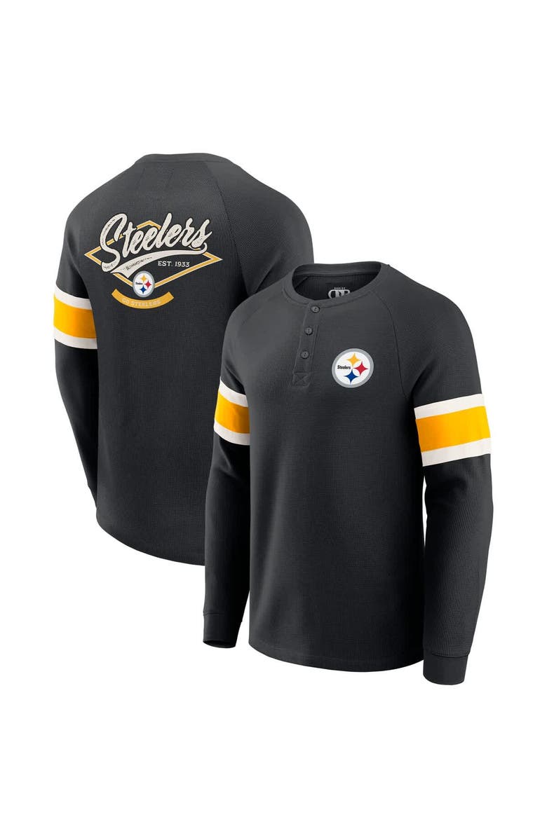 Darius Rucker Collection by Fanatics Men's Darius Rucker Collection by Fanatics Black Pittsburgh Steelers Waffle-Knit Raglan Long Sleeve Henley T-Shirt, Main, color, Black