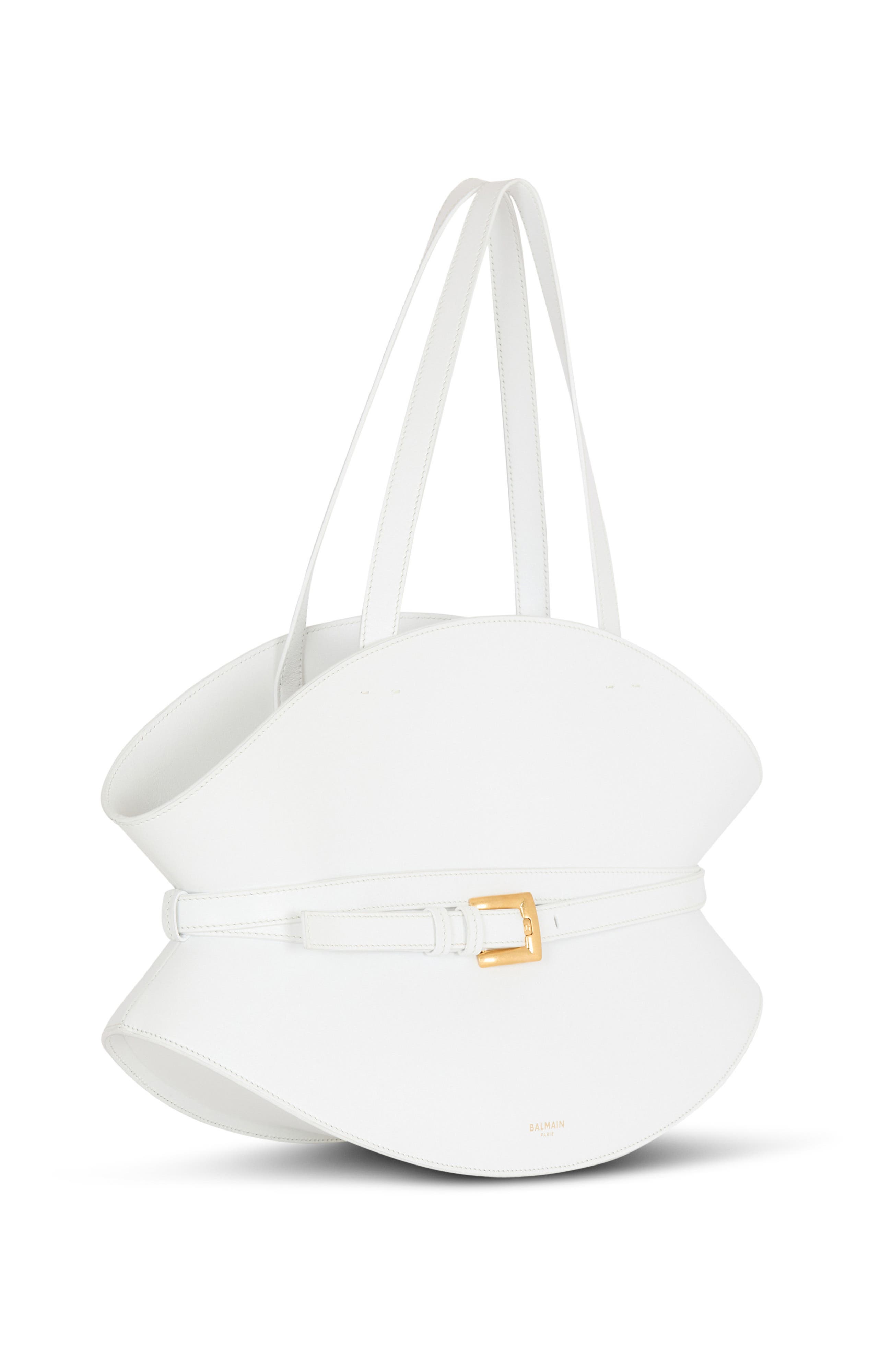 Balmain Medium Shuffle bag in calfskin leather, Alternate, color, White