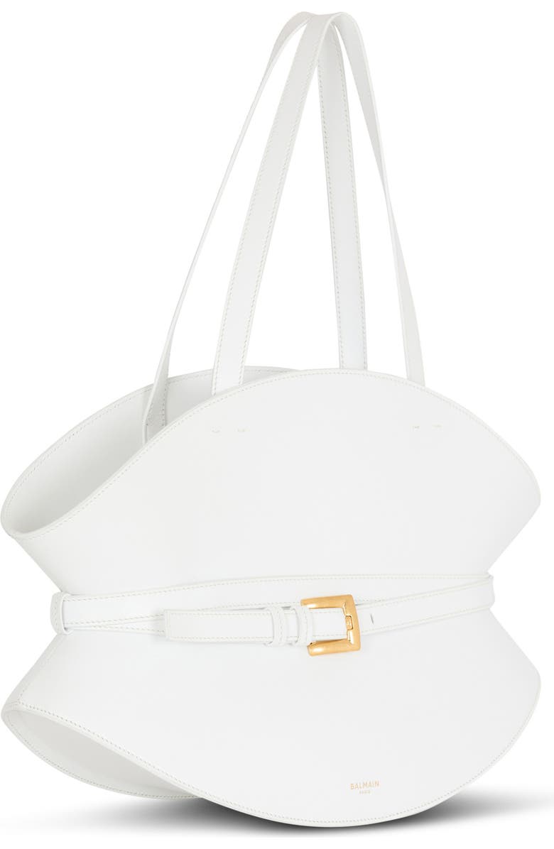 Balmain Medium Shuffle bag in calfskin leather, Alternate, color, White